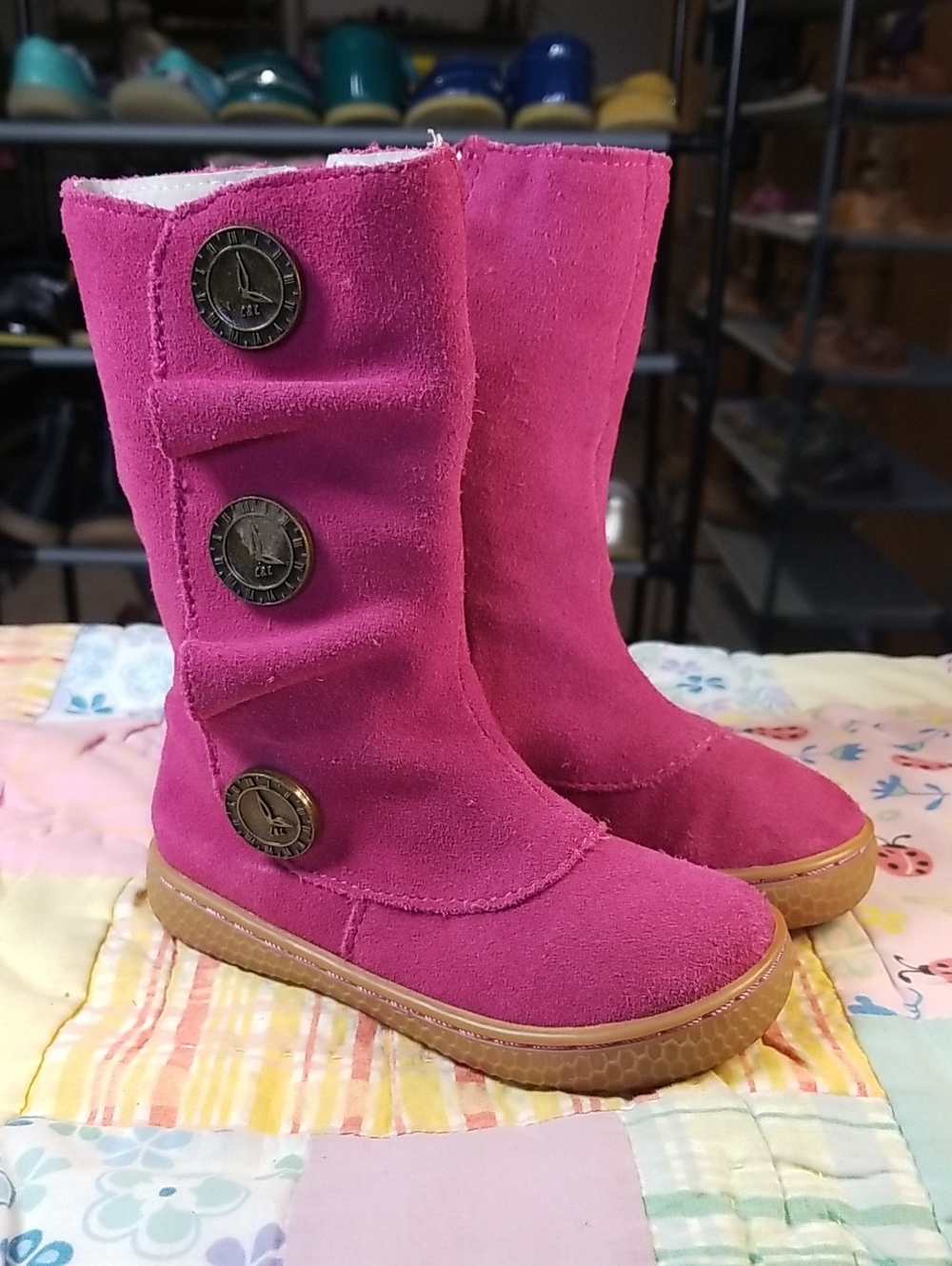 Livie & Luca Pink Suede Metal Button Boots for Kids Size 6 Marchita